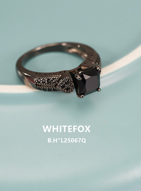 欧美时尚枪黑戒指微镶黑色方形锆石奢华中性复古个性ins风指环