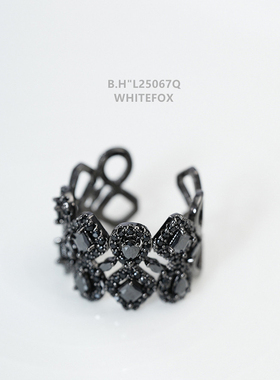 “即幻”欧美黑色宽面蕾丝镂空镶钻戒指开口可调节轻奢时尚指环女