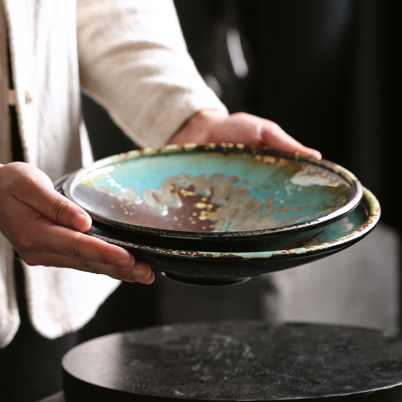 手作日式餐具手工餐盘复古餐具套装碗盘创意碟子盘子茶托盘北欧 - 图3