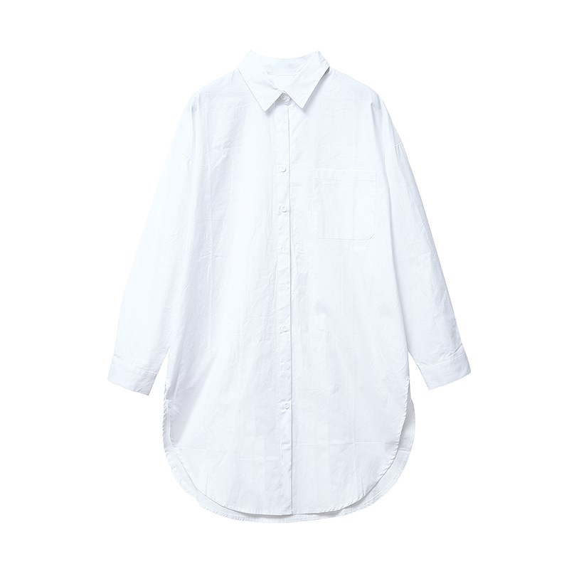 韩国东大门2024年春季纯棉宽松bf风中长款白色衬衫大码长袖衬衣女
