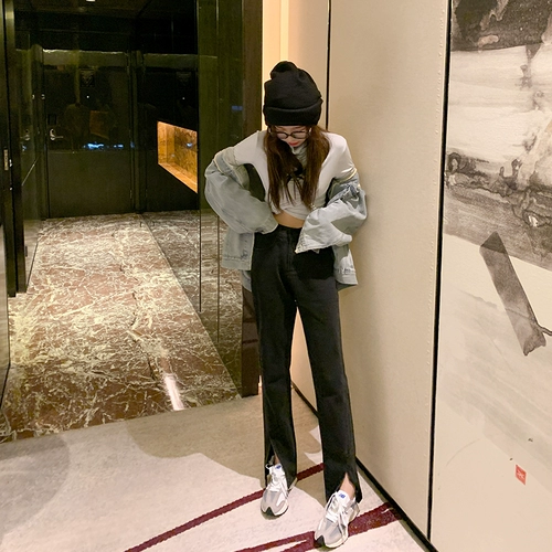 Черные джинсовые джинсы, приталенные осенние штаны, высокая талия, коллекция 2023, свободный прямой крой