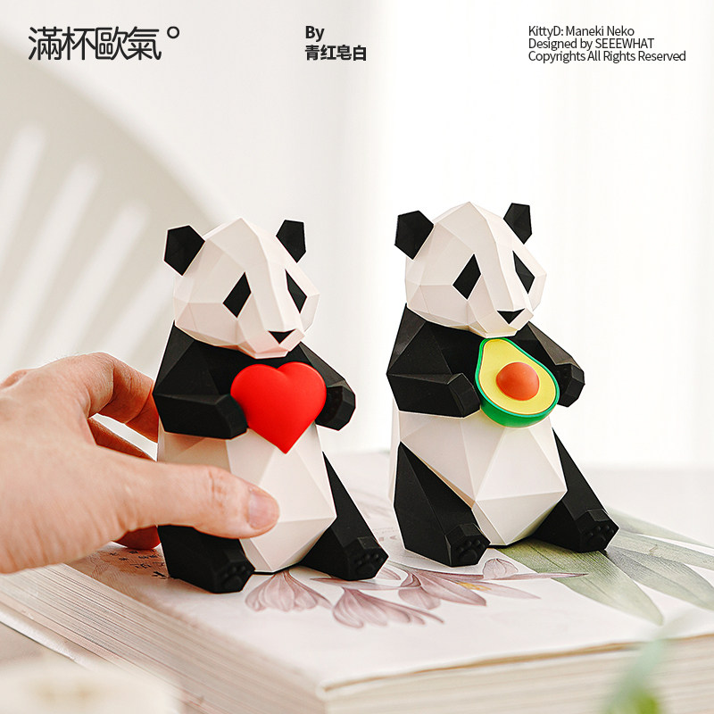 满杯欧气几何熊猫创意桌面办公室汽车车载艺术摆件高级感小众ins,淘宝优惠券,粉丝福利购,淘宝优惠卷