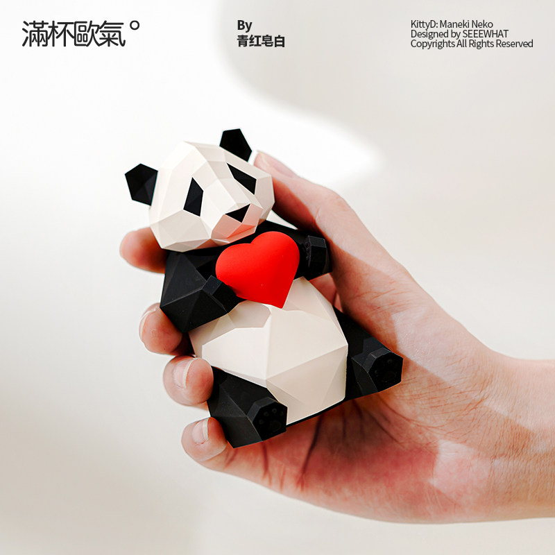 满杯欧气几何熊猫创意桌面办公室汽车车载艺术摆件高级感小众ins,淘宝优惠券,粉丝福利购,淘宝优惠卷