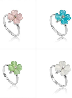 韩版新款幸运四叶草手链时尚个性森系ins设计可抽拉调节大小 手环