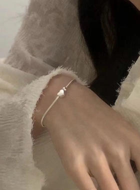 新款镀925纯银爱心小银珠手链小众设计简约蛇骨链韩版手饰气质