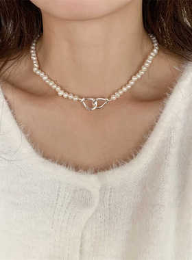 小众轻奢气质天然淡水珍珠项链夏季设计师优雅复古颈链锁骨链配饰