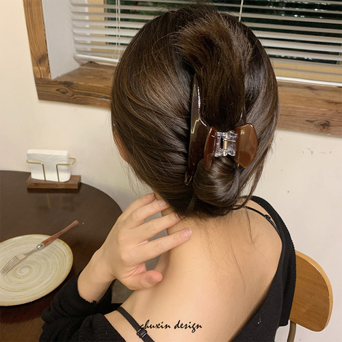 法式高级感醋酸抓夹女大号网红气质后脑勺盘发发抓鲨鱼夹发夹头饰 - 图2