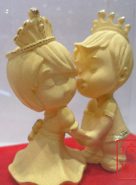 摆件婚庆礼品永结同心绒沙金