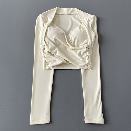 Все-в-одном с нагрудником, большим плечом, облегающей одеждой для йоги с длинными рукавами, элегантной спортивной одеждой для фитнеса, танцевальным пилатесом