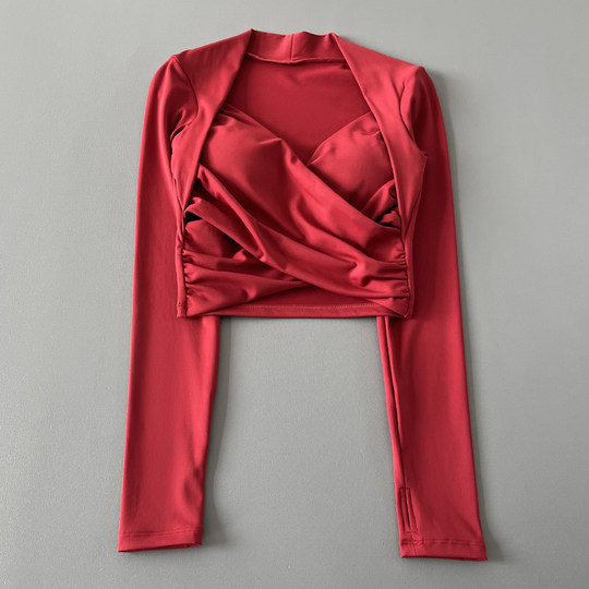 Все-в-одном с нагрудником, большим плечом, облегающей одеждой для йоги с длинными рукавами, элегантной спортивной одеждой для фитнеса, танцевальным пилатесом