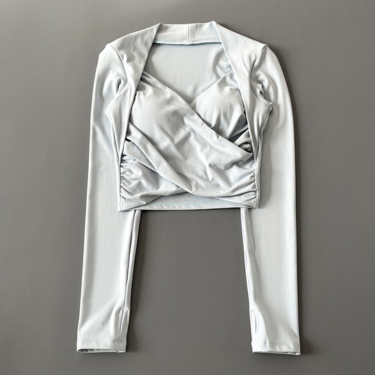 Все-в-одном с нагрудником, большим плечом, облегающей одеждой для йоги с длинными рукавами, элегантной спортивной одеждой для фитнеса, танцевальным пилатесом