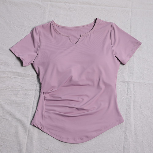 带胸垫瑜伽服女高级感普拉提训练跑步运动短袖健身上衣 - 图1