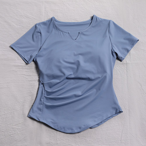 带胸垫瑜伽服女高级感普拉提训练跑步运动短袖健身上衣 - 图2
