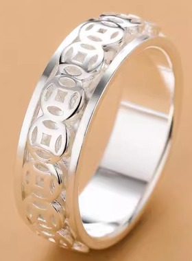 可转动古钱币纯银s999男女戒指