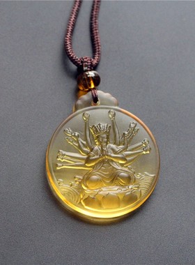 2026准提佛母 古法琉璃佛像装饰挂件准提菩萨 吊坠 水晶黄色男女