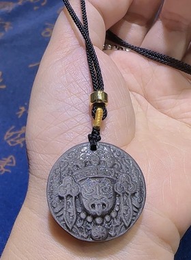 2026天然银曜石扎基拉母吊坠 圆牌西藏女财神民族风挂件项链男女