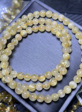 2026天然金发晶三圈多层佛珠手串6mm金发晶黄发晶男女款水晶手链