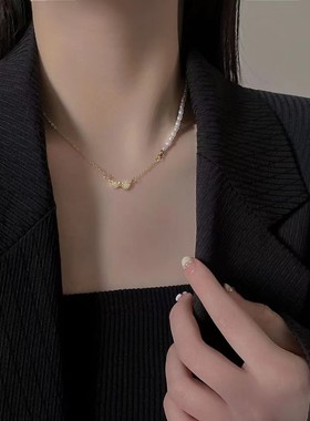 2026珍珠水钻爱心项链女ins气质设计感冷淡风颈链小众高级锁骨链