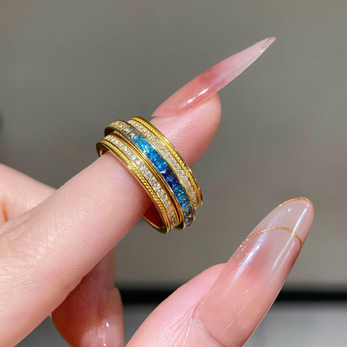 999 Pure Gold Rainbow Gradient Gold Fortune Ring Gold Ring Light Luxury Fashion Exquisite Versatile Gift for Your Girlfriend