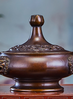 涛羽黄铜香炉狮头盘香檀香熏香
