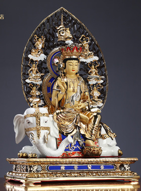 台湾盛凡铜鎏金华严三圣佛像摆件