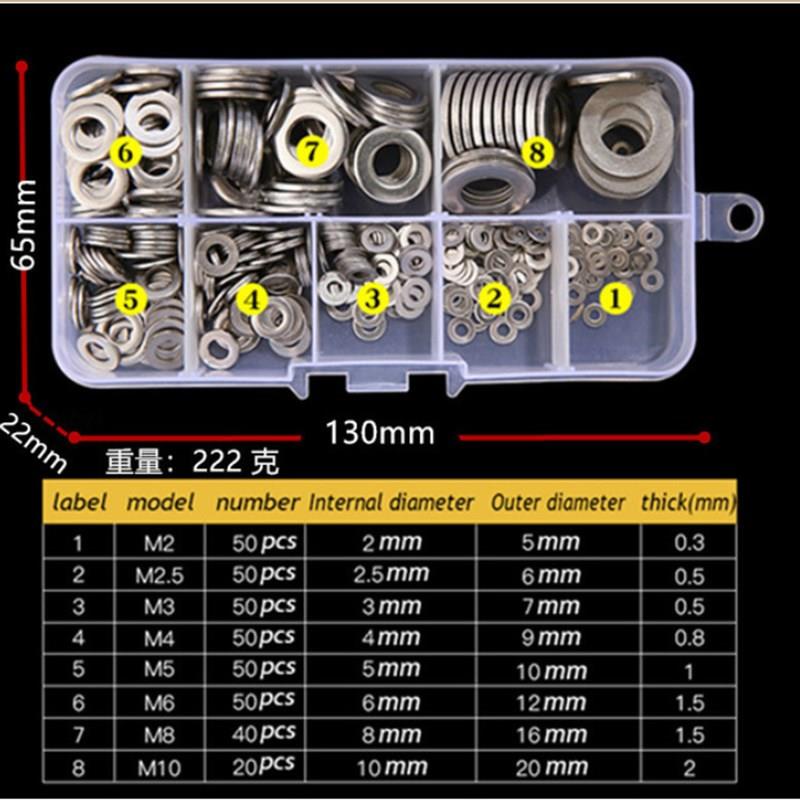 套装304不锈钢垫片螺丝垫圈混装金属平垫圆形加大加厚介子M2M4M10 - 图0