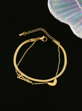 Luxury Famous Brand Jewelry Double Heart Letter LOVE Anklet