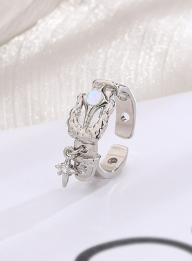 Sterling Silver Moonstone Belt Buckle Star Ring for Women