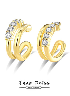 2026 1Pc Crystal Korean Wave Cross Ear Cuff Clip on Earrings