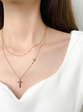 316L Stainless Steel Cross Double Layer Necklace Female