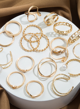 IFMIA Punk Ring Set 19Pcs for Women Vintage Adjustable For