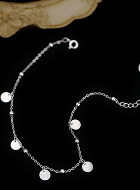 Sterling Silver Small Round Beads Anklet for Women
