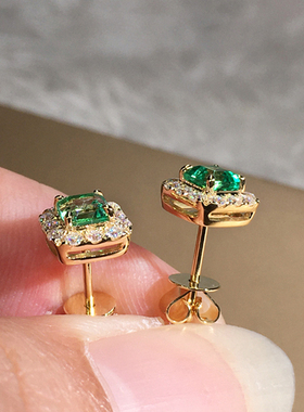Eternity Green CZ Stud Earrings for Women Gold Color Luxury