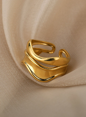 Luxury Wide Wave Rings for Women Gold Plated Vintage