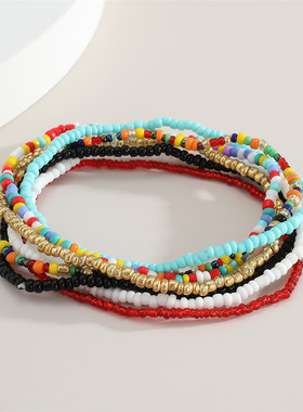 7Pcs/Set Bohemian Multicolor Beaded Chain Anklet Bracelet