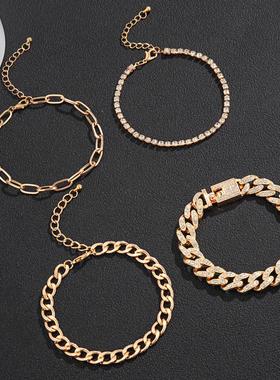 4Pcs/Set Luxury Shiny Rhinestone Bracelets Set Bangle Women