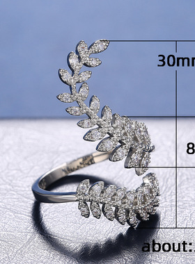 Cute Silver Color Leaf with Bling Zircon Stone Adjustable