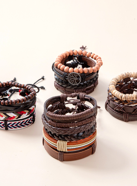 2023Braided Wrap Black Gothic Skull Leather Bracelets for