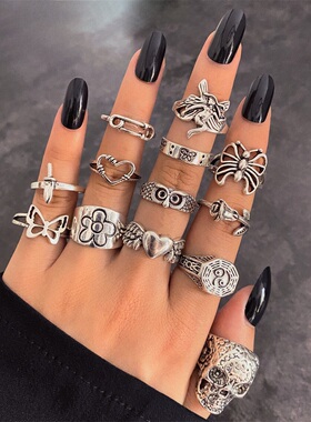 Vintage Gothic Skull Flower Angel Rings for Women Hip Hop