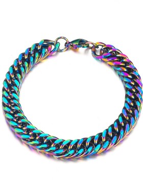 316L Stainless Steel Colorful Rainbow Cuban Chain Bracelet