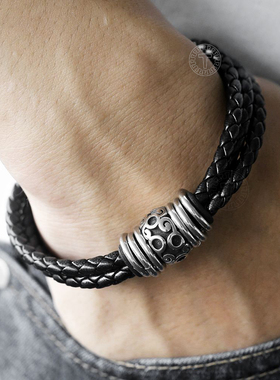 Unique Vintage Men's Black Multilayer Braided Leather