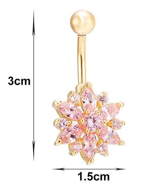 1Pc Luxury Crystal Flower Navel Ring 316L Stainless Steel
