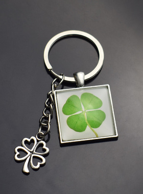 Clover Keychain Four Leaf Clover Glass Ball Double Side