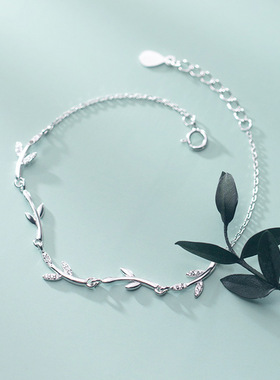 Sterling Silver Leaf Bracelet For Women INS Sweet