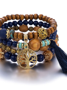4Pcs Bohemia Tree Of Life Charm Beaded Bracelet Set For