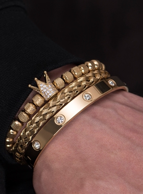 Luxury Micro Pave CZ Crown Roman Royal Charm Men Bracelets