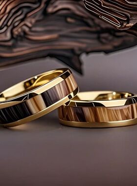 8MM Men's Fashion Abalone Shell Inlay Rings Gold Color