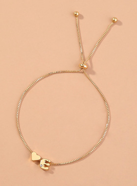 Fashion Girls Gold Color 26 A-Z Letter Name Heart Bracelet