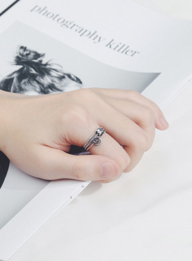 S925 sterling silver jewelry smiley face diamond ring Korean