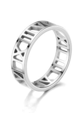 6MM Simple Stainless Steel Ring Roman Numerals Hollow Cool